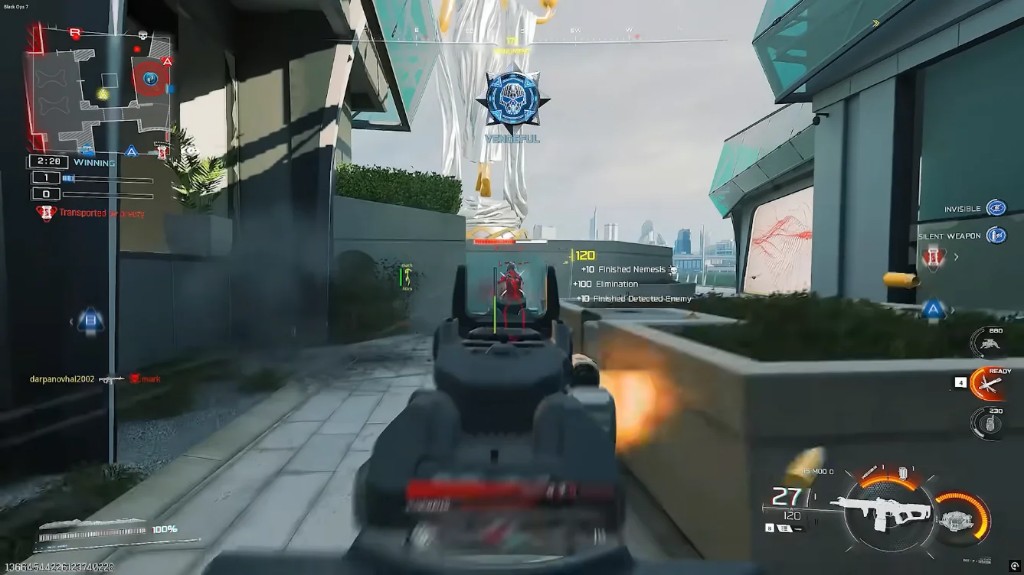 Call Of Duty match in progress with a red player marker in the optic
